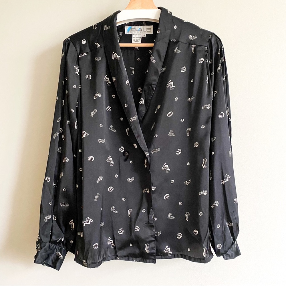 VINTAGE Chaus Long Sleeve Black Blouse